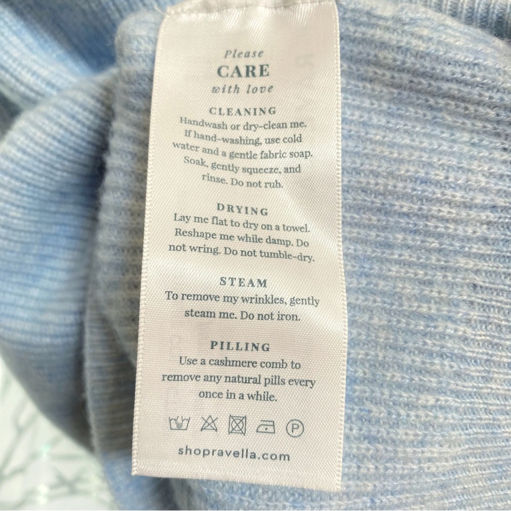 RAVELLA Camilla iced blue crewneck round neck ribbed cashmere sweater top - Picture 7 of 9
